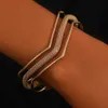 Gzw Sieraden V-vormige 3 Lagen Holle Bangle Armband Voor Vrouwen Open Manchet Verstelbare Mode Persoonlijkheid Exit Trend Hoogwaardige Goud Kleur Metalen Mesh Chain Armbanden