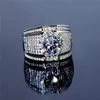 Потрясающие группы ручной работы кольца 925 Стерлинговое серебро Популярное круглое срезов белый топаз CZ Diamond Full Gemstones Мужские украшения подарки