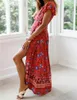 Robes décontractées 2023 Summer Womens Floral Boho Long Maxi Dress Party V Neck Beach Sexy High Slit
