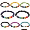 Perline 7 Chakra Charm Yoga Perline Bracciali per donna Mens Lava Rock Tiger Eye Ambra Turchese Ametista Lapislazi Pietra naturale Mano Dhgou