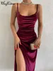 Casual Dresses Hugcitar Velvet Swing Collar Sleeveless Slip Sexy Slit Maxi Dress 2022 New Fashion Evening Party Women Elegant Streetwear Y2K J230705