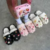 Hip Sandals Women Winter Warm Cotton Bubble Slides with Christmas Charms Girl's Luxury Designer Bag Massage Slippers Hot 230417