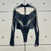 23SS Sexy Damen-Bikini-Badeanzüge, Designer-Schwimmbadeanzug, Strandkleidung, Badeset, Laufsteg-Vintage-Crop-Tanktops, einteiliger Body aus Stretch-Jersey und Tüll mit Ausschnitten