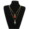 Anhänger Halsketten Iced Out Ägyptischer Ankh Schlüssel des Lebens Halskette Set Bling Kreuz Mini Edelstein Gold Sier Kette für Herren Hip Hop Schmuck Dhokw