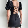 Robes décontractées Sexy crayon robe serrée femmes moulante gaine noir manches bouffantes fête à lacets pansement évider
