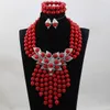 Naszyjnik zestaw kolczyków najnowsza moda 2023 prezent dla panny młodej wspaniały czerwony afrykański biżuteria z koralików ślub na szelkach oświadczenie ABH290