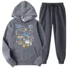 Men's Tracksuits Beer Brewing Schematic Brewery Solid Color Men Set Casual Fleece Hoodies Pants Two-Piece Tracksuit Trendy Sportswear