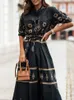 Freizeitkleider Modedruck Hemdkleid Retro Chic Frau Vintage Kleid Maxikleid Eleganter Knopfgürtel Hohe Taille Kleider für Frauen 2022 Luxus J230705