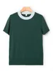 Women S T Shirt خط العنق اللون المرقع نساء متماسكة تي شيرت كم قصيرة الصيف غير الرسمي 2023 أنثى O Tshirt 230705