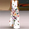 Casual Dresses Veryou Butterfly Printed White Dress 2023 Plus Size Long Summer Woman Sleeveless Girls Beach Maxi Women