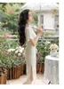 Ethnic Clothing Vintage Chinese Cheongsam Beige Short Sleeve Chiffon Dress Summer Slim Evening Elegant Pearl Qipao S To XXL