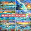 Curtains Ab Drills Diamond Painting Dolphin Mosaic Art Sunset Embroidery Animal Picture of Rhinestones Home Decor Wall Stickers