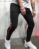 Herrjeans Helt nya Jeans Herr Herr Designer Skinny Ripped Yellow Red Stripes Byxor Herr Stretch Slim Biker Jeans Z230706