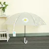 Parapluies Transparent Daisy Long Manche Parapluie Super Léger Fleur Impression Parapluie Os Semi-Automatique Parapluies pour Femmes Enfants