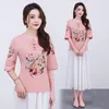 Women's Blouses Chinese Styles Clothing For Women Cheongsam Top Shirt Female Cotton And Linen Mandarin Collar Buckle Embroidery