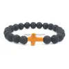 Beaded Mens Lava Rock Cross Charm Bracelet Black Natural Volcanic Healing Energy Stone Yoga Beads Bangle For Women Fashion Jewelry D Dhas5