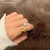 Cluster Rings Cute Silver Color Adjustable Ring With Bling Yellow Zircon Stone For Women Wedding Engagement Fashion Jewelry 2023