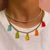 Collane con ciondolo Punk Colorful Gummy Bear Collana girocollo in cristallo di metallo per donna Multistrato Cute Tennis Clavicle Chain Nuovi gioielli 230613