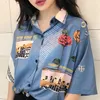 Camicette da donna Camicia retrò a maniche corte da donna Stampa stile coreano Rose Harajuku Streetwear Top estivi in chiffon