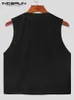 Men's Vests Party Nightclub Style Men Solid Metal Button Waistcoat Casual All-match Male Sleeveless V-neck Vests S-5XL INCERUN Tops 230704