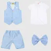 Pakken LOLANTA 4 Stuks Jongens Plaid Vest Shirt met Bowtie Formele Pak Peuter Zomer Causale Slijtage Vest Dragen Set Bruiloft Verjaardag TuxedoHKD230704