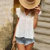 Vrouwen Tanks NODELAY 2023 Vrouwen Lace Tank Tops Wit Hollow Camis Vest Blouse Volants Casual Lady Mouwloos Shirt V-hals