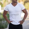 メンズ Tシャツ男性 V ネック半袖 Tシャツスリムフィットスポーツストリップ Tシャツ男性固体ファッション Tシャツトップス夏ニットジムフィットネス服 J230705