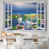 Tapestries Dome Cameras Imitation Window Scenery Tapestry Wall Hanging Seaside Scenery Dormitory Bohemian Living Room Home Decor R230714