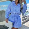 Survêtements femme bureau plage tenues mode revers simple boutonnage chemise cordon Shorts 2pc ensemble été rayé imprimé longue