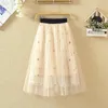 Casual Dresses Women's Pleated Mid Length Skirt Versatile Elastic Embroidery Flower Skirts For Weddings Cocktails Balls NIN668