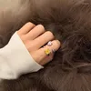 Cluster Rings Cute Silver Color Adjustable Ring With Bling Yellow Zircon Stone For Women Wedding Engagement Fashion Jewelry 2023