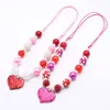 Mignon coeur pendentif réglable corde collier grosses perles collier saint valentin cadeaux pour enfants filles