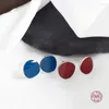 Orecchini a bottone LKO Real 925 Sterling Silver Fashion Blu Rosso Resina placcata per gioielli da donna Sweet Cute Girl Ear Studs Accessori