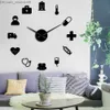 Horloges murales médecine soins de santé ambulance outils médicaux grande horloge murale bricolage acrylique effet miroir stickers muraux hôpital clinique décor montre 210309 Z230705