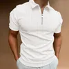 Erkek Polos Erkek Moda Polo Gömlek Yaz Şerit Fermuar Erkek Polo Gömlek Katı Tshirt Marka Kısa Tesisli Gömlek Günlük İnce Tops 230704