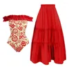 Costumi da bagno da donna Donna 2023 Costume da bagno intero stile coreano a petto con salviette Costume intero con stampa floreale di simulazione Gonna rossa principessa