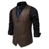 Coletes Masculinos Masculino Camurça Couro Slim Fit Terno Colete Hippie Casuais Western Cowboy Colete Masculino Festa Casamento Gilet Traje Homme 230705