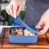 Dinnerware Sets 700ml Compartments Lunch Box Silicone Home Travel Camping Hiking Picnic Container Reusable Lunchbox Adults Blue