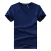 Men's Suits H095 Plus Size T-Shirts Summer Casual V-Neck Breathable Brand T Shirt Men Short Sleeve Solid Color Cotton Tops Tees