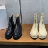 2024 Raden Vit slät läder Ankel Chelsea Stövlar Plattform Zip Slip-On Round Toe Block Heels Flat Wedges Booties Chunky Boot Luxury Designer