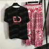 Geborduurde Brief T-shirts Jurk Voor Vrouwen Vintage Bloemenprint Hoge Taille Rokken Designer Tees Tops Mode 2 stks Sets