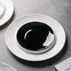 Fancy Tableware Round Ceramic Black White Dinner Plates Dishes Irregular Porcelain Serving Plate for Restaurant Hotel