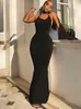 Abiti casual Bretella Y2K Abito nero senza schienale Estate Abiti lunghi sexy retrò Beach Party senza maniche Skims Big Open-Back Fishtail Clubwear J230705