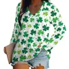 Women's T Shirts Shamrock Three Leaf T-Shirt St Patricks Day Kawaii Long-Sleeve Woman V Neck Casual Tshirt Oversize Design Clothes