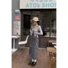 Women's T Shirts Grey Retro Female Design Sense Niche A-line Skirt Long Cardigan Halter Three-piece Fashion Suit