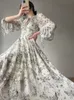 Robes décontractées de base français élégant robe mi-longue florale femme soirée 2023 été plage fée à manches longues robe d'été mode coréenne 230705