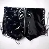 Shorts pour hommes Noir Sexy en cuir serré Latex PVC Shorts Hommes en cuir verni Micro Mini Shorts Pole Dance Hip-hop Pantalon à cordon 230704