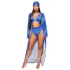 Women's Tracksuits Ladies Summer Beach Retro National Style Shorts Set Printed Long Sleeve Cardigan Jacket Match Underwear