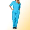 Women039s брюки Capris твердый цвет унисекс мужчинам женщины с коротким рукавом v Sece Nurses Scrubs Topspant