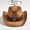 Nowy słomkowy zachodni kapelusz kowbojski letni odkryty podróżny kapelusz przeciwsłoneczny na plażę męski damski Vintage Gentleman Lady Cowgirl Jazz Hat